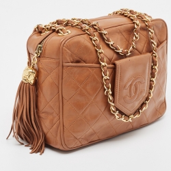 Pre Owned Chanel Brown Quilted Leather CC Pocket Tassel Camera Bag