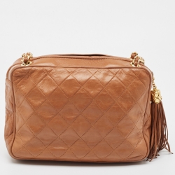 Pre Owned Chanel Brown Quilted Leather CC Pocket Tassel Camera Bag