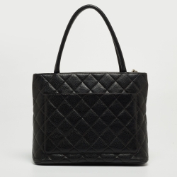 Pre Owned Chanel Black Caviar Leather Medallion Tote Bag
