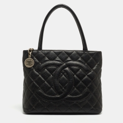 Pre Owned Chanel Black Caviar Leather Medallion Tote Bag