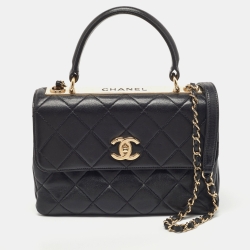 Pre Owned Chanel Black Quilted Leather Small Trendy CC Flap Top Handle Bag