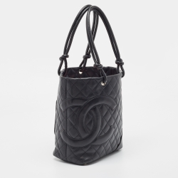 Pre Owned Chanel Black/White Quilted Leather Medium Ligne Cambon Bucket Tote