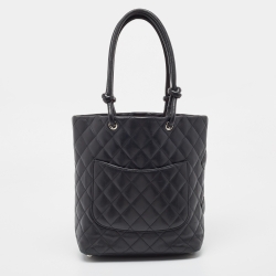 Pre Owned Chanel Black/White Quilted Leather Medium Ligne Cambon Bucket Tote