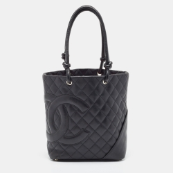 Pre Owned Chanel Black/White Quilted Leather Medium Ligne Cambon Bucket Tote
