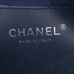 Pre Owned Chanel Blue Camellia Embroidered Denim Large Just Mademoiselle Bowling Bag
