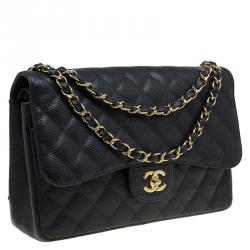 Pre Owned حقيبة شانيل قلاب مزدوج كلاسيكية كبيرة جلد كافيار مبطنة سوداء