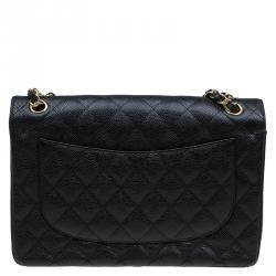 Pre Owned حقيبة شانيل قلاب مزدوج كلاسيكية كبيرة جلد كافيار مبطنة سوداء