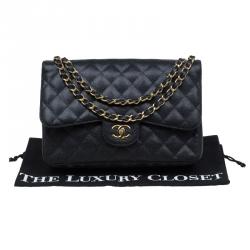 Pre Owned حقيبة شانيل قلاب مزدوج كلاسيكية كبيرة جلد كافيار مبطنة سوداء