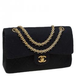 مملوكة مسبقًا حقيبة شانيل قلاب مزدوج كلاسيكي متوسطة جيرسي مبطنة سوداء