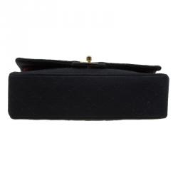 مملوكة مسبقًا حقيبة شانيل قلاب مزدوج كلاسيكي متوسطة جيرسي مبطنة سوداء