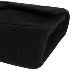 مملوكة مسبقًا حقيبة شانيل قلاب مزدوج كلاسيكي متوسطة جيرسي مبطنة سوداء