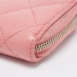 Chanel Pink Caviar Leather Zip Around Card Holder
