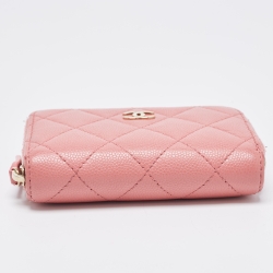 Chanel Pink Caviar Leather Zip Around Card Holder