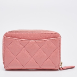Chanel Pink Caviar Leather Zip Around Card Holder