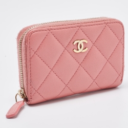 Chanel Pink Caviar Leather Zip Around Card Holder