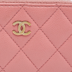 Chanel Pink Caviar Leather Zip Around Card Holder