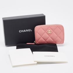 Chanel Pink Caviar Leather Zip Around Card Holder