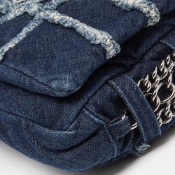 Pre Owned Chanel Navy Blue Cube Quilted Denim Triple Chain Flap Bag