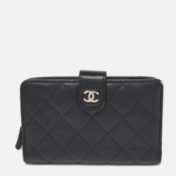 Chanel Black Quilted Leather CC Compact Wallet
