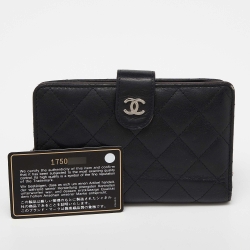 Chanel Black Quilted Leather CC Compact Wallet