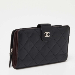 Chanel Black Quilted Leather CC Compact Wallet