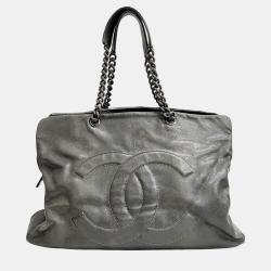 Pre Owned Chanel Grey caviar CC shoulder bag