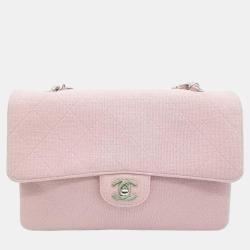 Chanel Pink Jersey Medium Classic Single Flap Shoulder Bag Chanel