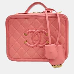 Chanel Pink Leather Caviar Round Quilted Coin Filigree Wallet Chanel