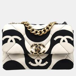 Chanel Black and White Quilted Printed Fabric Mini Flap Gold Hardware, 2022 (Like New), Womens Handbag