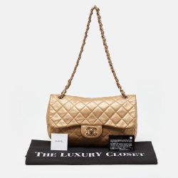 Pre Owned Chanel Gold Leather CC Gem Flap Shoulder Bag 
