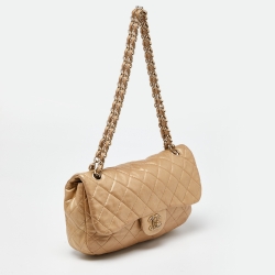 Pre Owned Chanel Gold Leather CC Gem Flap Shoulder Bag 
