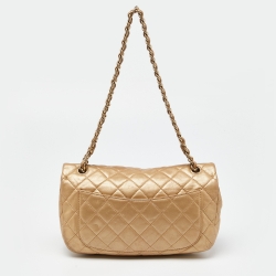 Pre Owned Chanel Gold Leather CC Gem Flap Shoulder Bag 