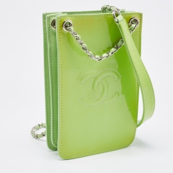 Pre Owned Chanel Green Patent Leather CC Phone Holder Crossbody Bag