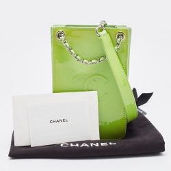 Pre Owned Chanel Green Patent Leather CC Phone Holder Crossbody Bag