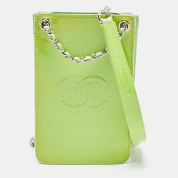 Pre Owned Chanel Green Patent Leather CC Phone Holder Crossbody Bag