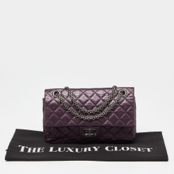 Pre Owned Chanel Purple Quilted Aged Leather Reissue 2.55 Classic 225 Flap Bag