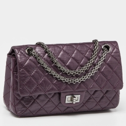 Pre Owned Chanel Purple Quilted Aged Leather Reissue 2.55 Classic 225 Flap Bag