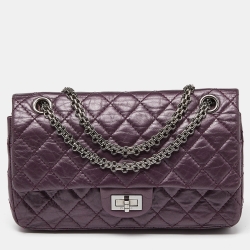 Pre Owned Chanel Purple Quilted Aged Leather Reissue 2.55 Classic 225 Flap Bag