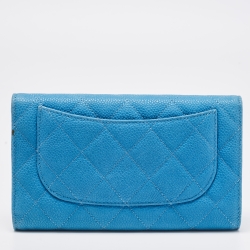 Chanel Light Blue Quilted Caviar Leather Trifold Classic Flap Wallet