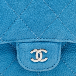 Chanel Light Blue Quilted Caviar Leather Trifold Classic Flap Wallet