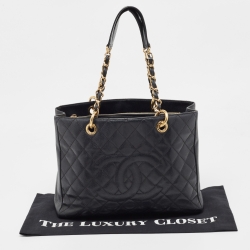 Pre Owned Chanel Black Quilted Caviar Leather Grand GST Shopper Tote Bag