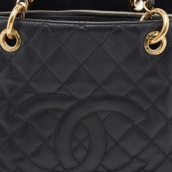 Pre Owned Chanel Black Quilted Caviar Leather Grand GST Shopper Tote Bag