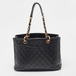 Pre Owned Chanel Black Quilted Caviar Leather Grand GST Shopper Tote Bag