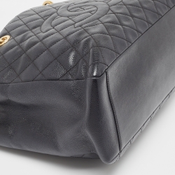 Pre Owned Chanel Black Quilted Caviar Leather Grand GST Shopper Tote Bag
