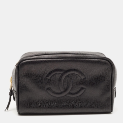 Pre Owned Chanel Black Caviar Leather CC Cosmetic Pouch