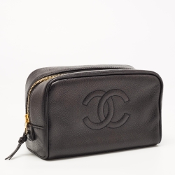 Pre Owned Chanel Black Caviar Leather CC Cosmetic Pouch