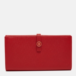 Chanel Red Leather CC Flap French Continental Wallet
