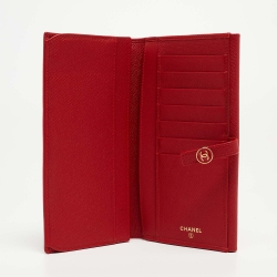 Chanel Red Leather CC Flap French Continental Wallet