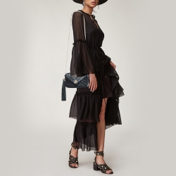 Pre Owned Chanel Black Chevron Caviar Leather CC Tassel Camera Bag