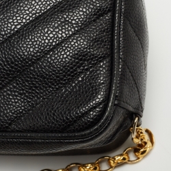 Pre Owned Chanel Black Chevron Caviar Leather CC Tassel Camera Bag